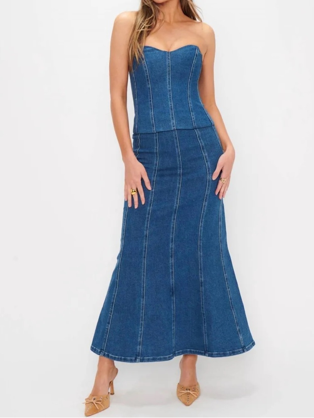 SHOW ME YOUR MUMU baton rouge skirt in blue indigo size small midi denim